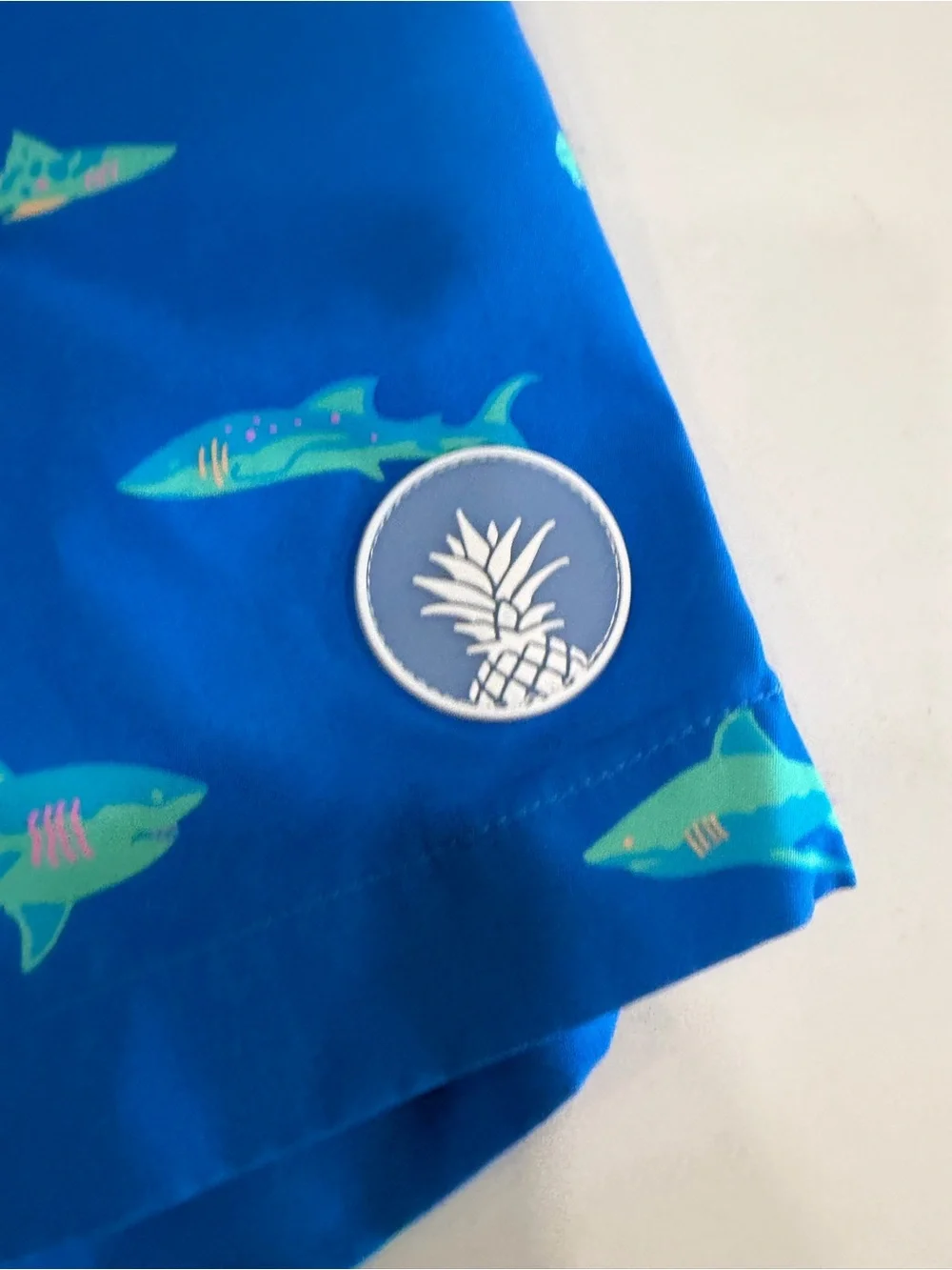 chubbies Men’s Blue Swim Trunks with Green Shark Print - Small